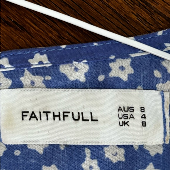 Faithful the Brand Mini Wrap Dress | Size 4 | Blue Floral - Picture 3 of 4